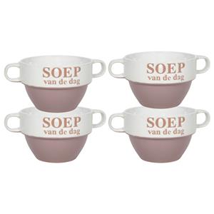 Merkloos Soepkommen - 4x - Soep van de dag - keramiek - D12 x H8 cm - oud roze - Stapelbaar -