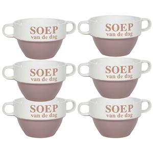 Merkloos Soepkommen - 6x - Soep van de dag - keramiek - D12 x H8 cm - oud roze - Stapelbaar -