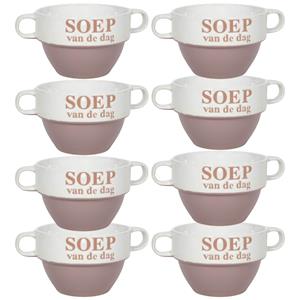 Merkloos Soepkommen - 8x - Soep van de dag - keramiek - D12 x H8 cm - oud roze - Stapelbaar -
