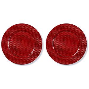 Christmas goods 6x Diner/kerstdiner borden/onderborden rood gevlochten 33 cm rond -