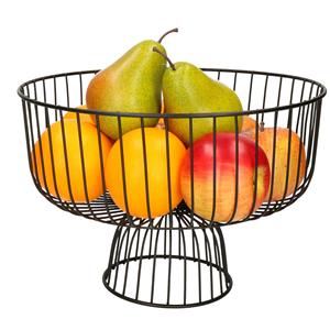 Merkloos Fruitschaal/fruitmand rond op voet zwart metaal 28 cm -