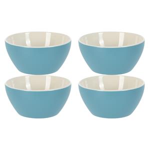 Excellent Houseware Soepkommen/serveer schaaltjes - 4x - Acapulco- porselein - D14 x H6.5 cm - blauw - Stapelbaar -