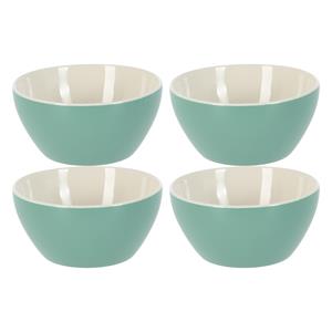 Excellent Houseware Soepkommen/serveer schaaltjes - 4x - Acapulco- porselein - D14 x H6.5 cm - groen - Stapelbaar -