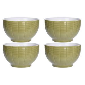 Excellent Houseware Soepkommen/serveer schaaltjes - 4x - Venice- keramiek - D14 x H8 cm - groen - Stapelbaar -