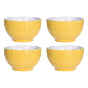 Excellent Houseware Soepkommen/serveer schaaltjes - 4x - Venice- keramiek - D14 x H8 cm - warm geel - Stapelbaar -