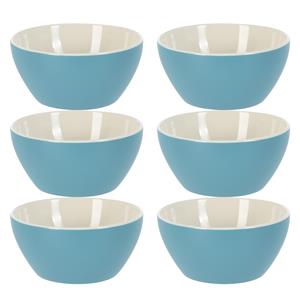 Excellent Houseware Soepkommen/serveer schaaltjes - 6x - Acapulco- porselein - D14 x H6.5 cm - blauw - Stapelbaar -