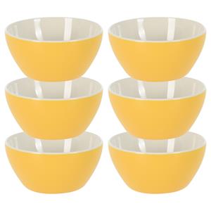 Excellent Houseware Soepkommen/serveer schaaltjes - 6x - Acapulco- porselein - D14 x H6.5 cm - geel - Stapelbaar -