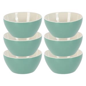 Excellent Houseware Soepkommen/serveer schaaltjes - 6x - Acapulco- porselein - D14 x H6.5 cm - groen - Stapelbaar -