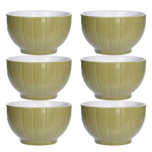 Excellent Houseware Soepkommen/serveer schaaltjes - 6x - Venice- keramiek - D14 x H8 cm - groen - Stapelbaar -