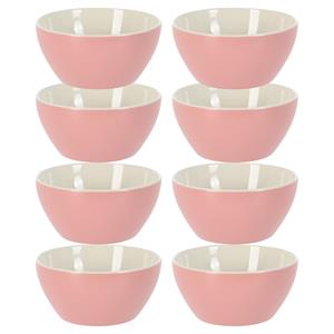 Excellent Houseware Soepkommen/serveer schaaltjes - 8x - Acapulco- porselein - D14 x H6.5 cm - lichtroze - Stapelbaar -
