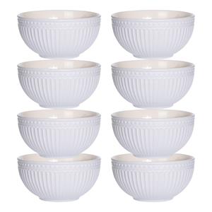 Excellent Houseware Soepkommen/serveer schaaltjes - 8x - Roman Style - keramiek - D14 x H7 cm - ivoor wit - Stapelbaar -
