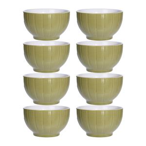 Excellent Houseware Soepkommen/serveer schaaltjes - 8x - Venice- keramiek - D14 x H8 cm - groen - Stapelbaar -