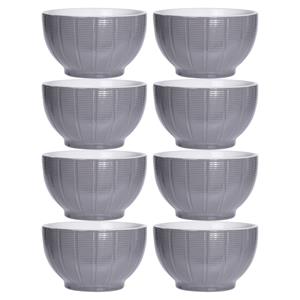 Excellent Houseware Soepkommen/serveer schaaltjes - 8x - Venice- keramiek - D14 x H8 cm - steengrijs - Stapelbaar -