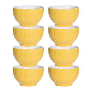 Excellent Houseware Soepkommen/serveer schaaltjes - 8x - Venice- keramiek - D14 x H8 cm - warm geel - Stapelbaar -