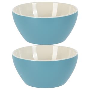 Excellent Houseware Soepkommen/serveer schaaltjes - 2x - Acapulco- porselein - D14 x H6.5 cm - blauw - Stapelbaar -