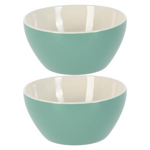 Excellent Houseware Soepkommen/serveer schaaltjes - 2x - Acapulco- porselein - D14 x H6.5 cm - groen - Stapelbaar -