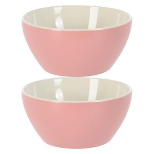 Excellent Houseware Soepkommen/serveer schaaltjes - 2x - Acapulco- porselein - D14 x H6.5 cm - lichtroze - Stapelbaar -