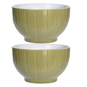 Excellent Houseware Soepkommen/serveer schaaltjes - 2x - Venice- keramiek - D14 x H8 cm - groen - Stapelbaar -