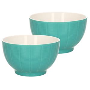 Excellent Houseware Soepkommen/serveer schaaltjes - 2x - Venice- keramiek - D14 x H8 cm - jade groen - Stapelbaar -