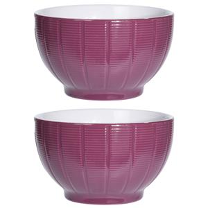 Excellent Houseware Soepkommen/serveer schaaltjes - 2x - Venice- keramiek - D14 x H8 cm - paars - Stapelbaar -