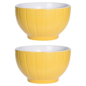 Excellent Houseware Soepkommen/serveer schaaltjes - 2x - Venice- keramiek - D14 x H8 cm - warm geel - Stapelbaar -