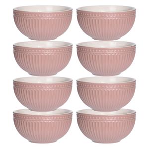 Excellent Houseware Soepkommen/serveer schaaltjes - 8x - Roman Style - keramiek - D14 x H7 cm - lichtroze - Stapel -