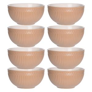 Excellent Houseware Soepkommen/serveer schaaltjes - 8x - Roman Style - keramiek - D14 x H7 cm - zalm roze - Stapelbaar -