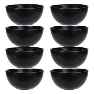 Excellent Houseware Soepkommen - 8x - Lava stone - keramiek - D15 x H7 cm - zwart - Stapelbaar -