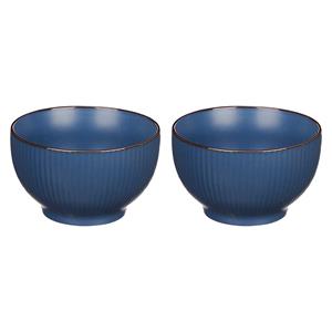 Vivalto Kommetjes/serveer schaaltjes - 2x - Mistique - porselein - D14 x H8 cm - blauw - Stapelbaar -
