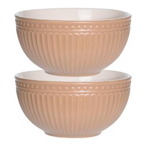Excellent Houseware Soepkommen/serveer schaaltjes - 2x - Roman Style - keramiek - D14 x H7 cm - zalm roze - Stapelbaar -