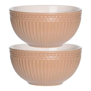 Excellent Houseware Soepkommen/serveer schaaltjes - 2x - Roman Style - keramiek - D14 x H7 cm - zalm roze - Stapelbaar -