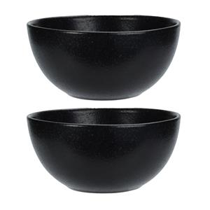 Excellent Houseware Soepkommen - 2x - Lava stone - keramiek - D15 x H7 cm - zwart - Stapelbaar -