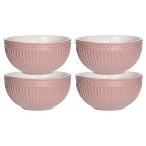Excellent Houseware Soepkommen/serveer schaaltjes - 4x - Roman Style - keramiek - D14 x H7 cm - lichtroze - Stapel -