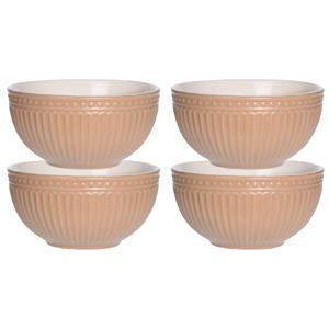 Excellent Houseware Soepkommen/serveer schaaltjes - 4x - Roman Style - keramiek - D14 x H7 cm - zalm roze - Stapelbaar -