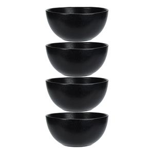 Excellent Houseware Soepkommen - 4x - Lava stone - keramiek - D15 x H7 cm - zwart - Stapelbaar -