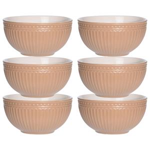 Excellent Houseware Soepkommen/serveer schaaltjes - 6x - Roman Style - keramiek - D14 x H7 cm - zalm roze - Stapelbaar -