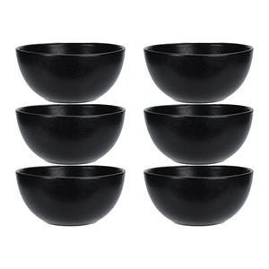 Excellent Houseware Soepkommen - 6x - Lava stone - keramiek - D15 x H7 cm - zwart - Stapelbaar -