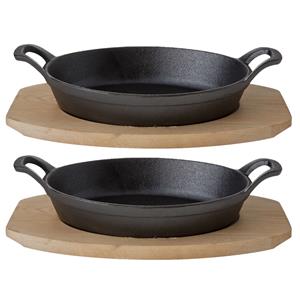 Cosy & Trendy Set van 4x stuks gratinschalen/ovenschalen 30 cm gietijzer met houten onderbord -