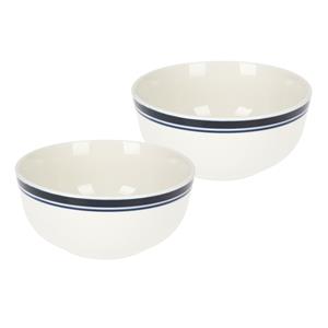 Excellent Houseware Soepkommen/serveer schaaltjes - 2x - Bologna - porselein - D13 x H7.5 cm - wit/blauw -