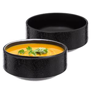 Secret de Gourmet Soepkommen/serveer schaaltjes - 2x - Loft - keramiek - D15 x H7 cm - antraciet - Stapelbaar -