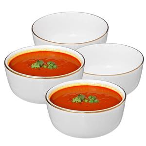 Secret de Gourmet Soepkommen/serveer schaaltjes - 4x - Corona - keramiek - D15 x H6.6 cm - wit/goud - Stapelbaar -