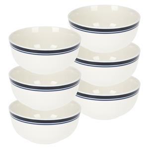 Excellent Houseware Soepkommen/serveer schaaltjes - 6x - Bologna - porselein - D13 x H7.5 cm - wit/blauw -