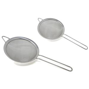Concorde Keuken vergiet/zeef met steel - 2x - metaal - grijs - D18 x L37 cm / D16 x L34 cm -