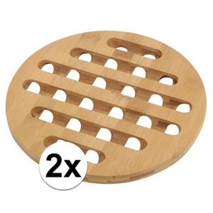 Merkloos 2x Ronde pannen onderzetter bamboe 20 cm -