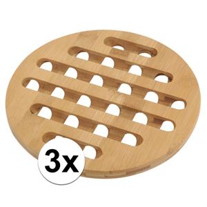 Merkloos 3x Ronde pannen onderzetter bamboe 20 cm -