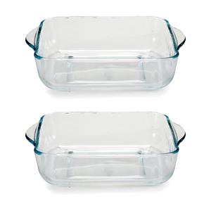 Pasabahce Ovenschaal van borosilicaat glas - 2x - vierkant - 2 Liter - 25,5 x 22 x 6 cm -
