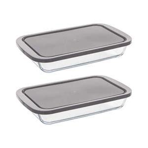 5five Ovenschaal van borosilicaat glas met deksel - 2x - rechthoek - 1.6 Liter - 29 x 18 x 5 cm -