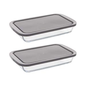 5five Ovenschaal van borosilicaat glas met deksel - 2x - rechthoek - 1.6 Liter - 29 x 18 x 5 cm -