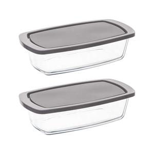 5five Ovenschaal van borosilicaat glas met deksel - 2x - rechthoek - 1.8 Liter - 27 x 14 x 7,3 cm -