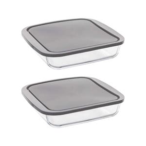 5five Ovenschaal van borosilicaat glas met deksel - 2x - vierkant - 1.8 Liter - 22 x 22 x 5 cm -